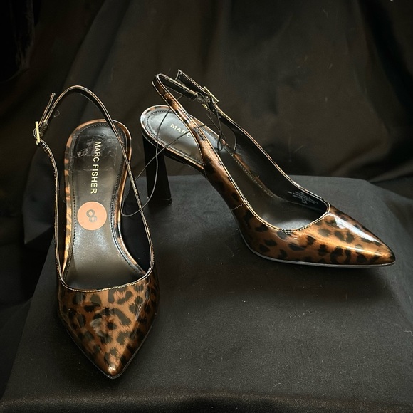 NEW Marc Fisher Black and Brown Leopard Spot Slingback High Heels- Sz 8 - Picture 12 of 12